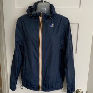 Vintage K-Way Hooded Windbreaker Jacket Navy Blue small Packable